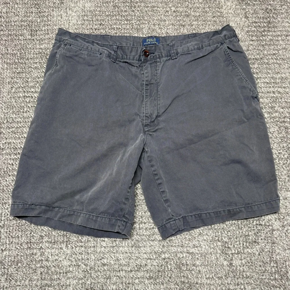 Polo Ralph Lauren Mens Chino Shorts Size 40 Faded Black‎ Flat Front Cotton